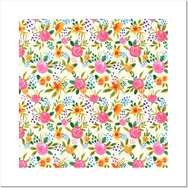 Watercolor Floral Pattern - Spring Burst 1 Wall Art by The Artsychoke